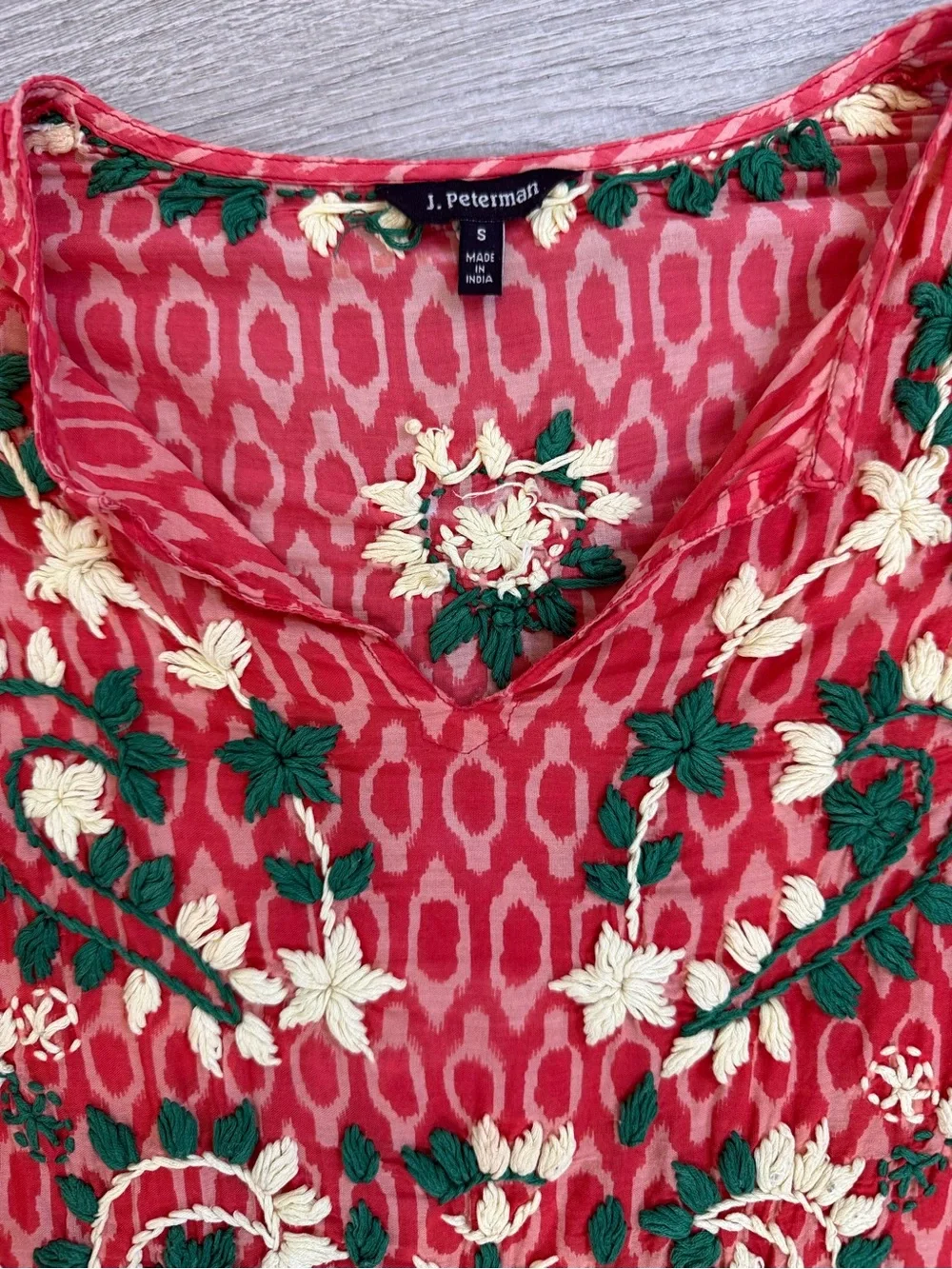 J. Peterman Red Multi-Color Embroidered Tunic Dress - boho hippie eclectic artsy